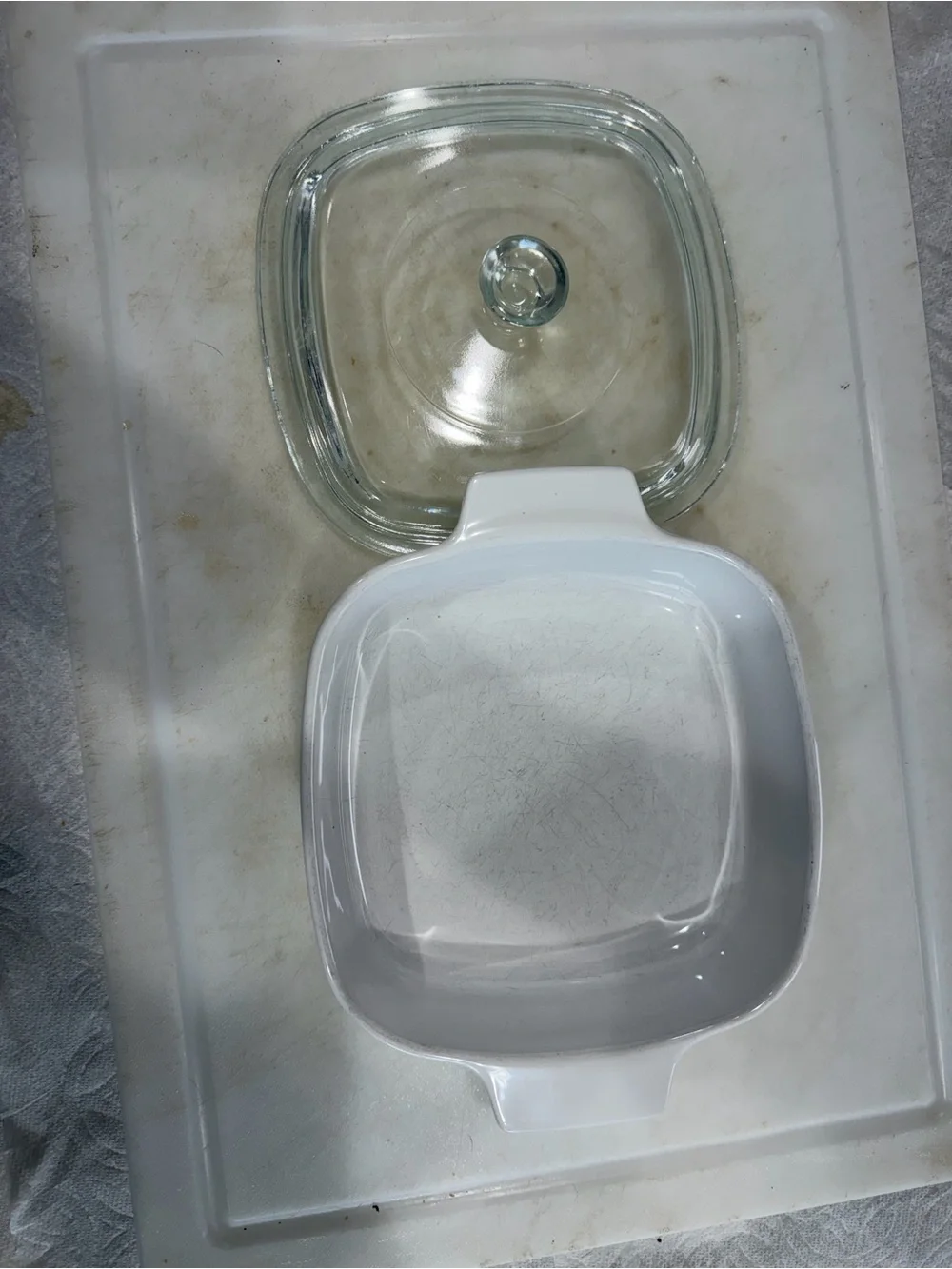 Corningware White Casserole with Blue and Pink Floral Basket Motif, matching lid